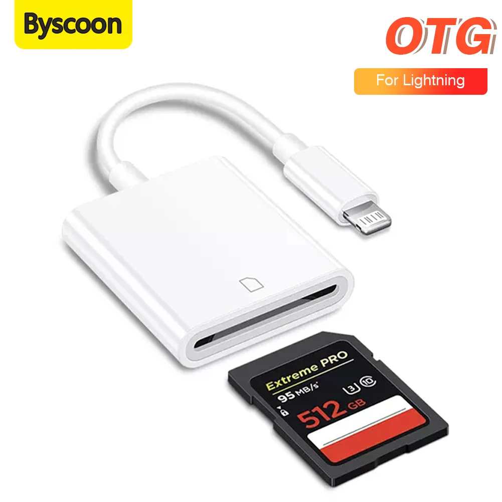 Устройство чтения карт Byscoon с разъемом Lightning для SD-карты для iPhone 14 13 12 11 Pro Max XS XR Конвертер данных для iPad