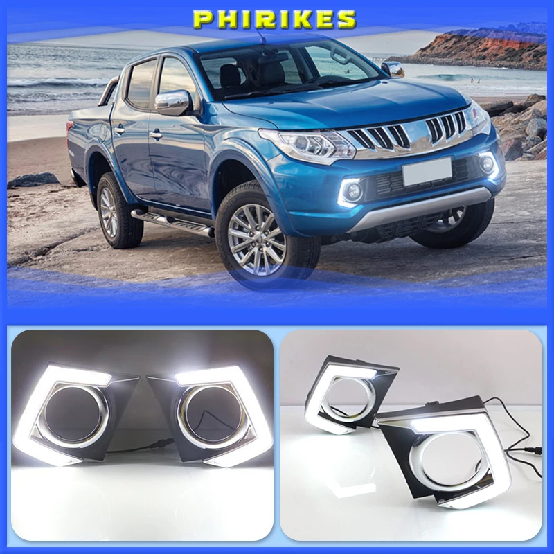 

Светодиодные дневные ходовые огни 2 шт. для Mitsubishi Triton L200 2015 2016 2017 2018 реле с функцией регулировки яркости 12 В автомобильная светодиодная лампа DRL водонепроницаемая