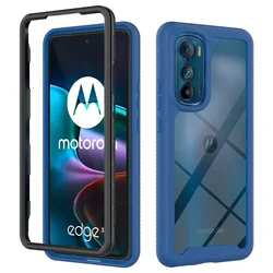 Hybrid TPU/PC Shockproof Rugged Case with Dual-Layer Protection for Moto Edge 30 Pro (Dark Blue)