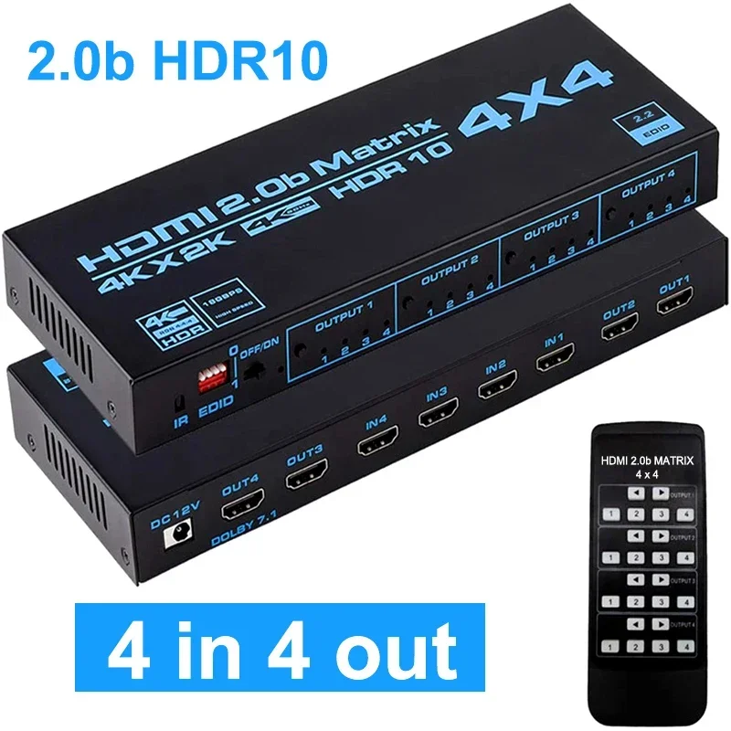 

4K 60Hz HDMI Matrix 4x4 HDR10 HDMI2.0 Switch Switcher Splitter 4 in 4 Out Audio Video Distributor Converter for PS4 PS5 PC To TV
