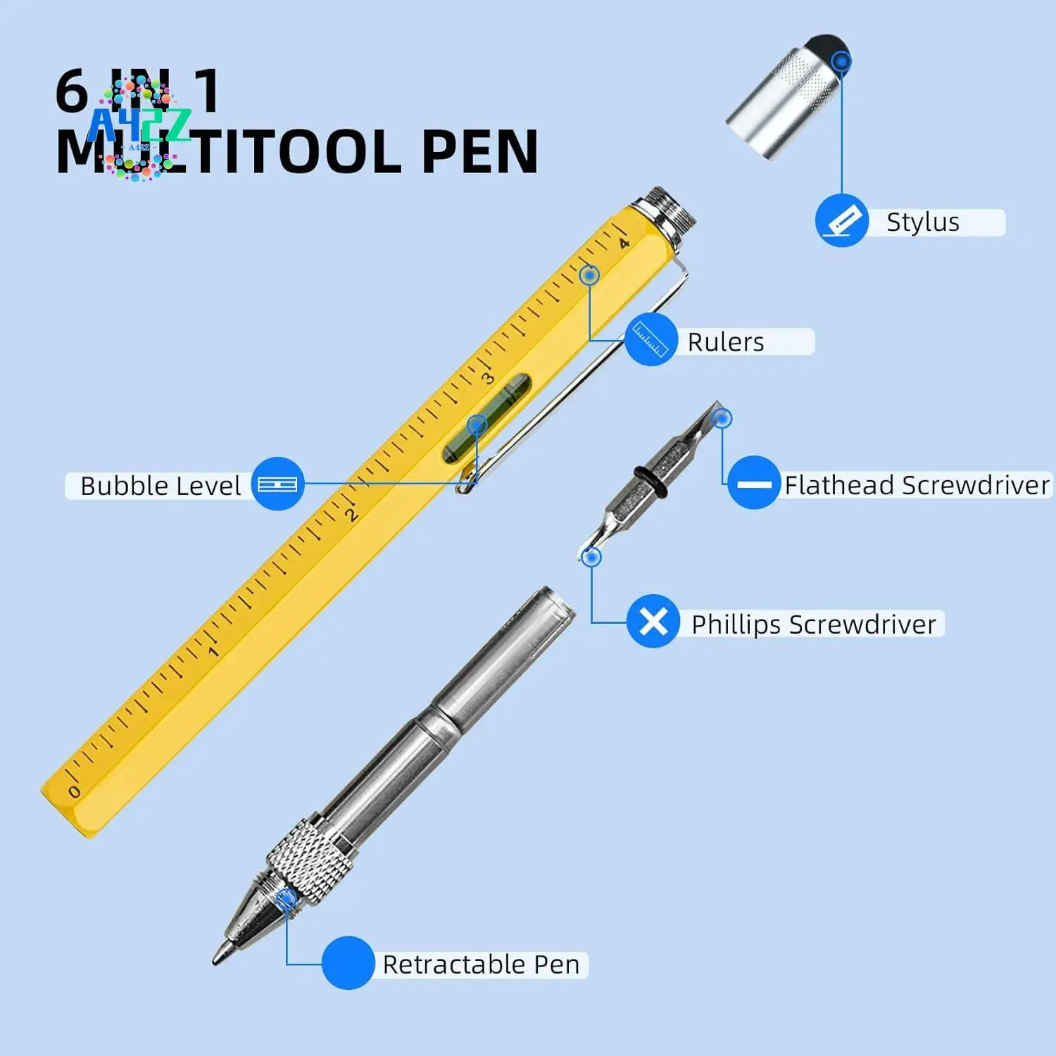 A42Z-멀티툴 펜 멋진 가제트, 스타일러스가 포함된 참신한 펜, 레벨, 눈금자, 드라이버, 아빠 남편을 위한 생일 선물