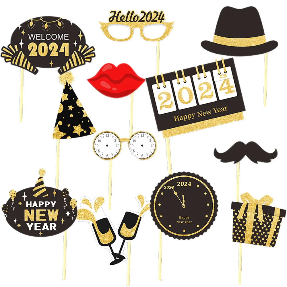 

21 Pcs 2024 New Year Party Photo Booth Props Frame Selfie Frame Funny New Year Photo Booth Props Men Women Decoration