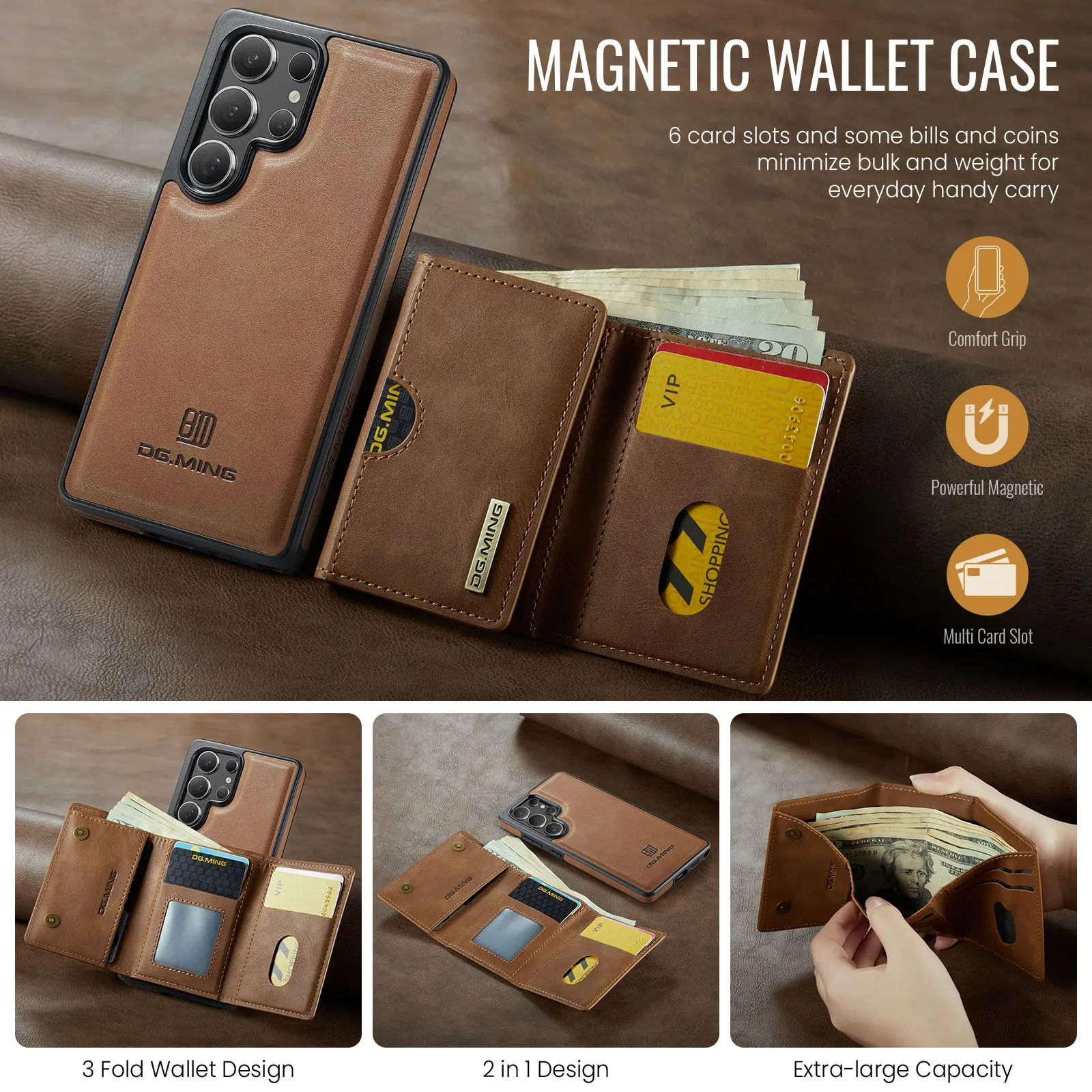 Detachable Magnetic Wallet Case with RFID Blocking Card Holder