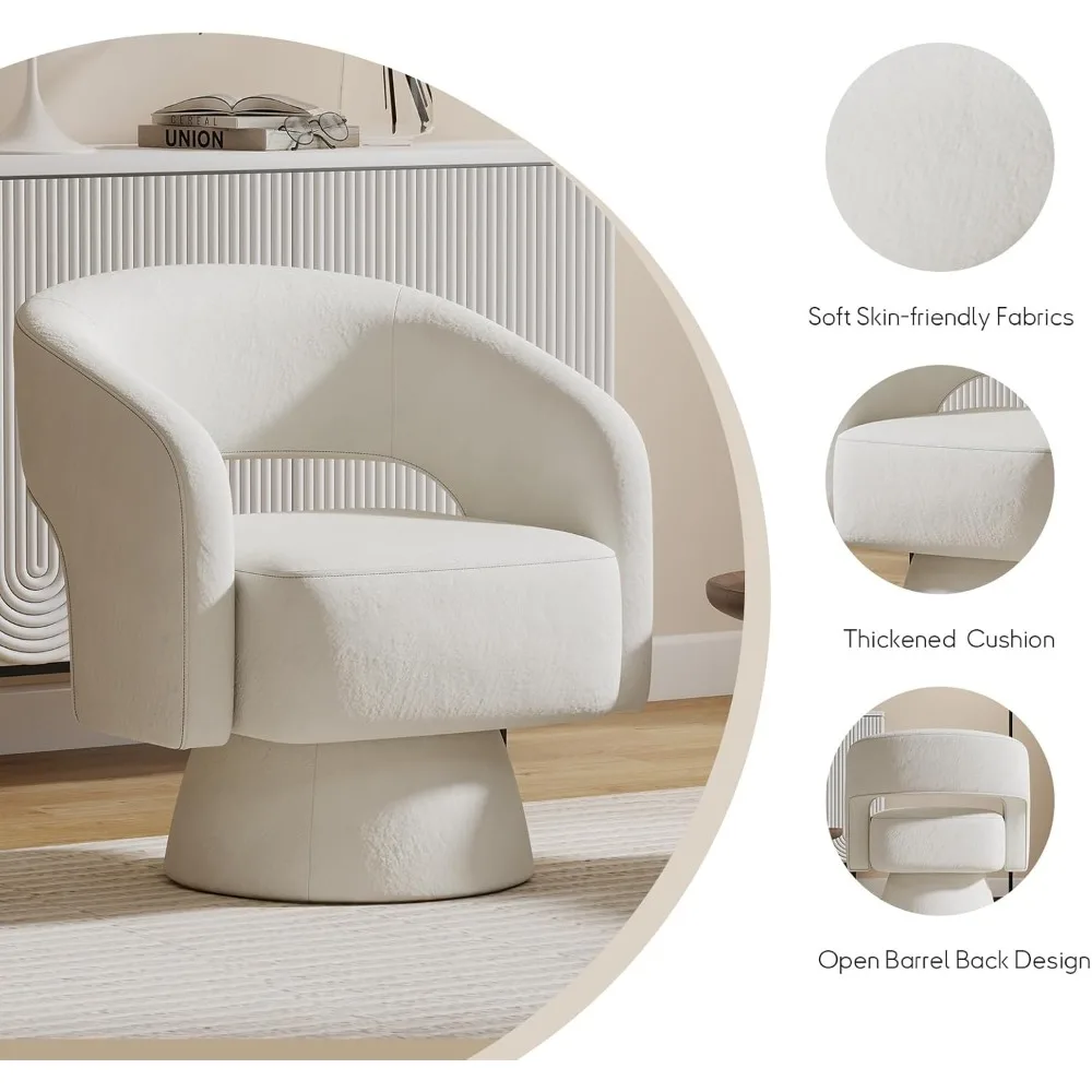 Velvet Swivel Barrel Chair 360° Rotating Accent Armchair for Living Room Bedroom, Beige