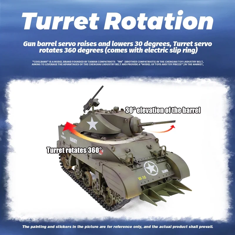 COOLBANK M5A1 U.S.A Stuart Light Tank Model 1/16 2.4G Military Vehicle Remote Control Crawler Tanks Children's Assembly Toy Gift 3