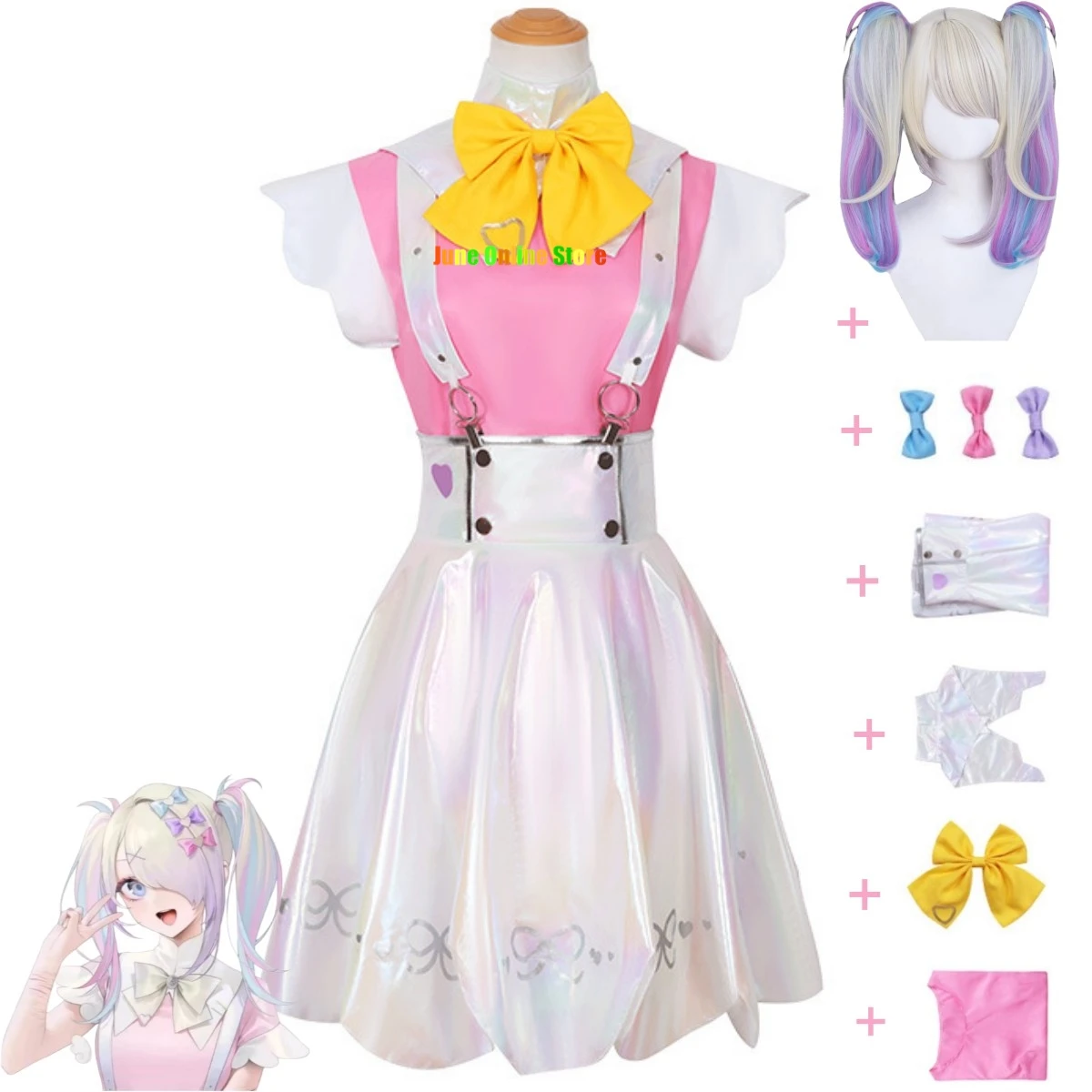 

Game Needy Girl Overdose Angel Ame KAngel Cosplay Costume Lovely Pink Camisole Skirt JK Uniform Woman Kawaii Christmas Suit