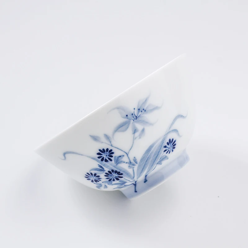 Dehua dünnwandige Teetasse aus weißem Porzellan, handbemalt, blauer Narzisse, Kung-Fu-Teeset, Geschenkbox, chinesische handwerkliche Keramiktasse, 80 ml – Detail 3