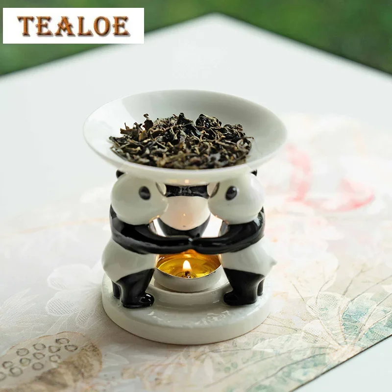 Three Panda Ceramic Tea Fragrance Enhancer Stand Tea Leaf Essential Oil -aromatherapy Furnace Roasted Incense Furnace Teaset
