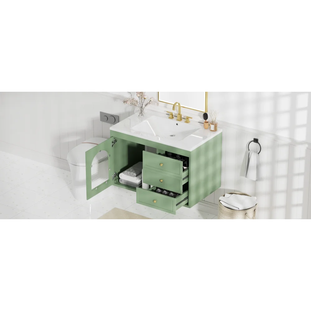30x18x19.6 Inches Elegant Floating Bathroom Vanity Sink and Cabinet Combo - 1 Door and 2 Drawers 5