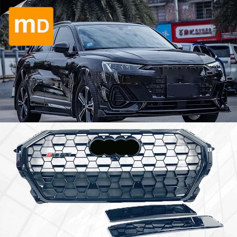 

Решетки радиатора глянцевые черные для Audi Q3 Upgrade RSQ3, 2019-2021 гг., комплект передних бамперов, автомобильные аксессуары