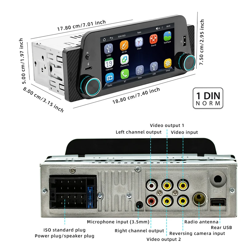 Wireless CarPlay Car Radio Bluetooth Handsfree Android Auto A2DP 5" MP5 USB Mirrorlink Audio System Head Unit 1 Din F152W
