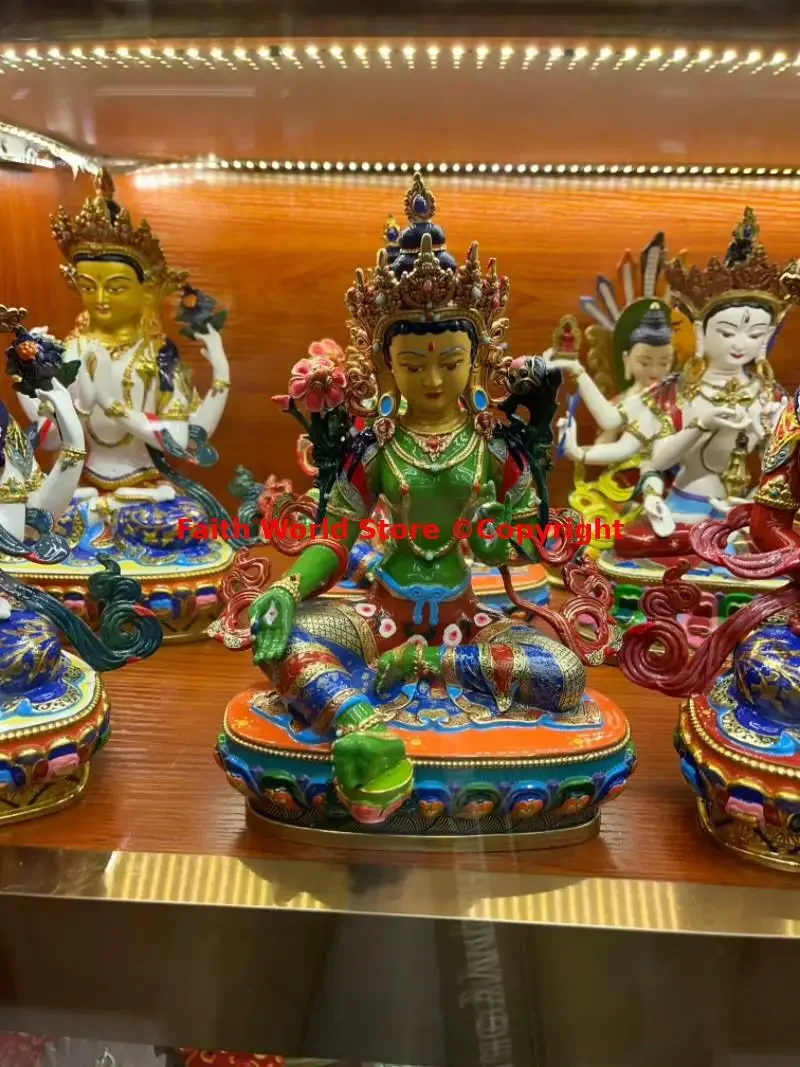Buddhist Supplies TOP color Painted green tara guanyin Buddha statue Buddhism temple family worship HOME protection