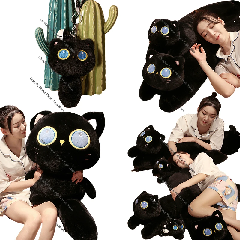 Kawaii Stuffed Black Cats Plush Pillow Toy Simulation Big Eyes CuteKitten Cartoon Animal Doll Home Decor Gifts for Kids Girls luxury edition single watch jewelry box with pillow leather black and white two style jewelry watch storage box