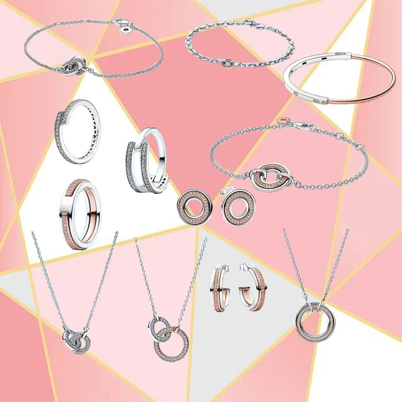 

Новинка 2023, ювелирные изделия, ожерелье из серебра 925 пробы, блестящее двухцветное кольцо, подвеска, серьги заднего вида, амулетный браслет, подарок для девушек