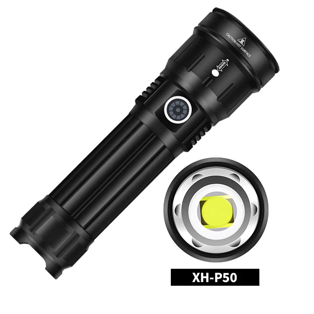 

New P50 rechargeable flashlight outdoor waterproof telescopic zoom high-power LED aluminum flashlight.