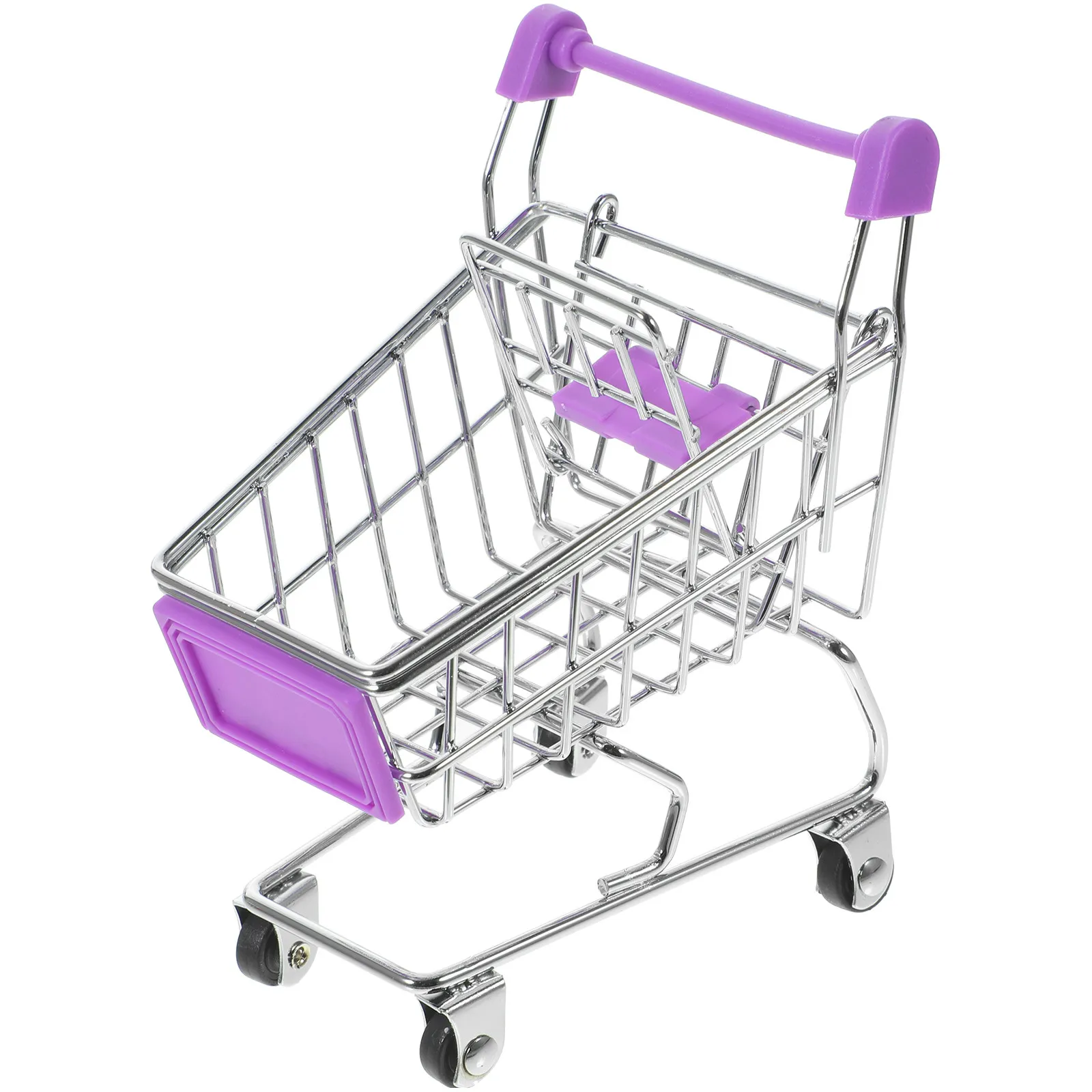 귀여운 미니 쇼핑 카트 보관 바구니 데스크탑 정리함 내구성 있는 금속 플라스틱 사무용품 홀더 (펜, 화장품, 소품용)