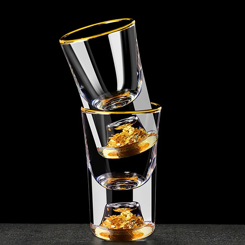 

Роскошный хрустальный стеклянный бокал для водки Shochu стеклянный ликер с двойным дном из золотой фольги стеклянная чашка для чая высококачественные подарки твердый ликер