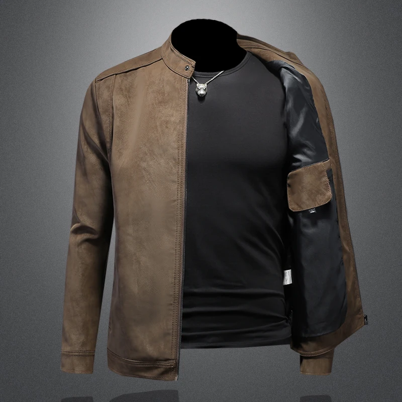 Leather Jackets Autumn And Winter Men's Standing Collar Motorcycle Leather Jacket Casual Slim Fit