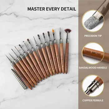 Pennello per Nail Art, Pennello Dettaglio con Manico in Legno, Penna per Disegno e Pittura, Penna per Gel UV, Penna per Intaglio, Strumento per Manicure
