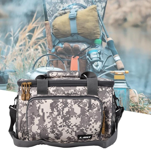 Fishing Tackle Bag Square Multi-pocket Smooth Zipper Adjustable Shoulder  Strap Portable Large Capacity 600D Canvas Fishing Gear