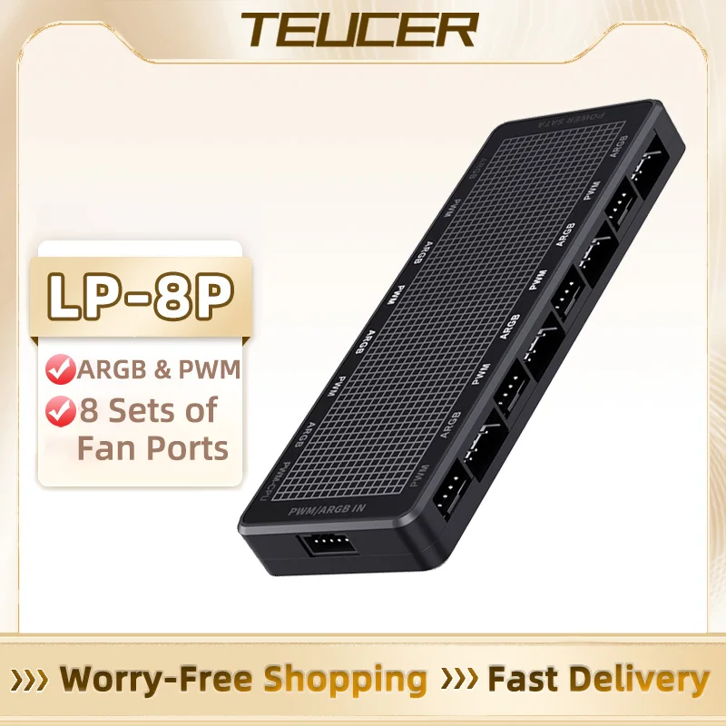 TEUCER ARGB 컨트롤러 냉각 선풍기 허브, PWM 선풍기 허브, PWM ARGB 선풍기 허브, 5V 주소 지정 가능 ARGB 컴퓨터 PC 케이스 선풍기, 1-8, 5V, 3 핀