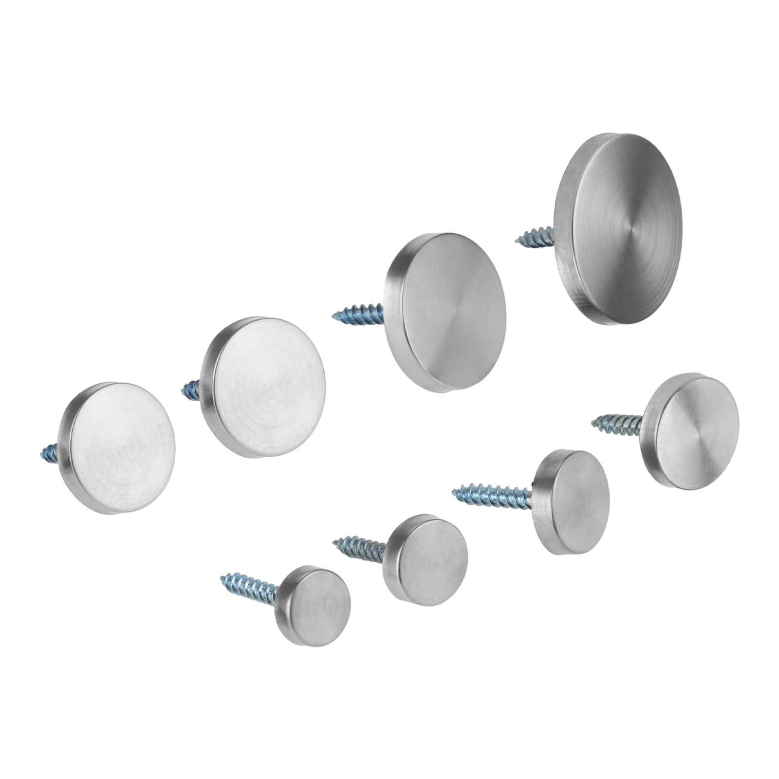 Espelho Parafusos 12 14 16 18 20 22 25 30 mm Prata Decoração Capa Cabeça Plana Prego Vidro Chá Mesa de Café Aço Inoxidável 80 40kits