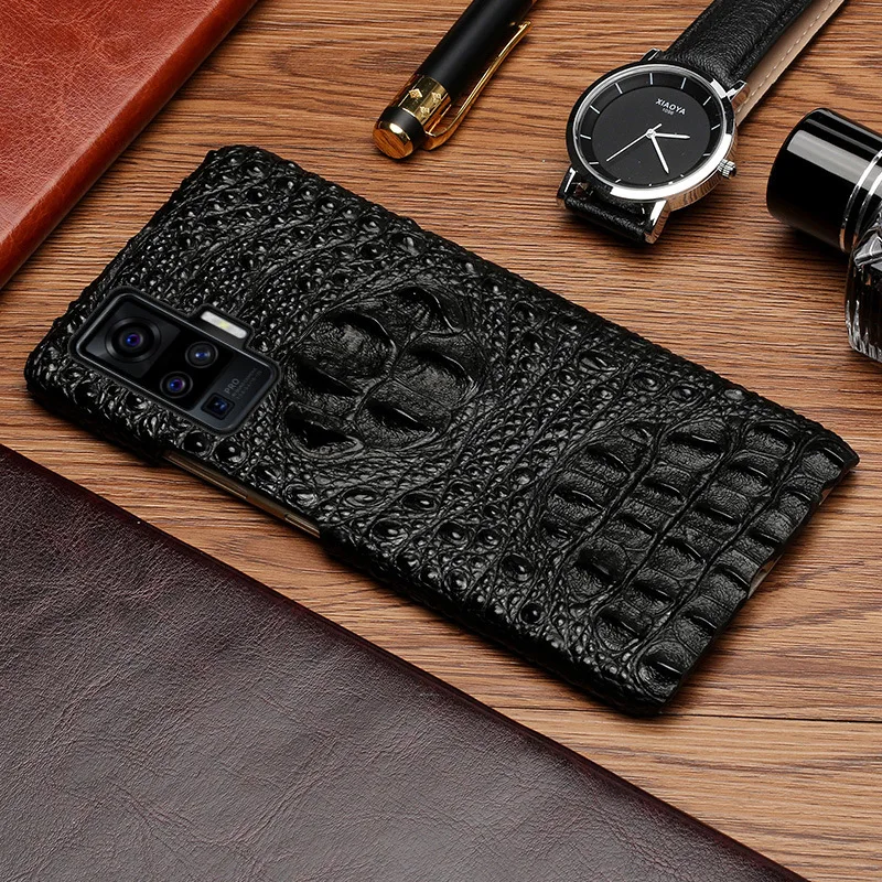 

New Luxury Shockproof 3d Real Leather Embossed Crocodile Pattern For Vivo X50 X30 X27 Pro Phone Back Cover Protection Case