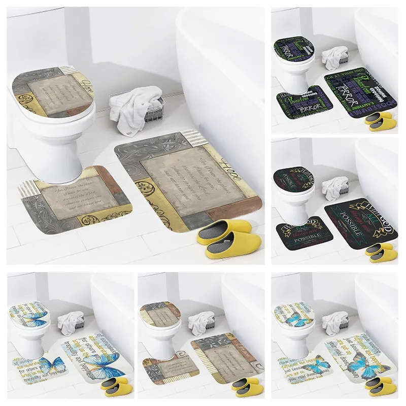 

Non slip shower mat bathroom carpet shower retro pattern decoration water absorbing bathtub carpet toilet cover decorative cover