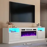 80 "TV Stand with 40" Electric Fireplace Large Modern Matte Texture with High Light Locker and 12 Color LED Lights 1