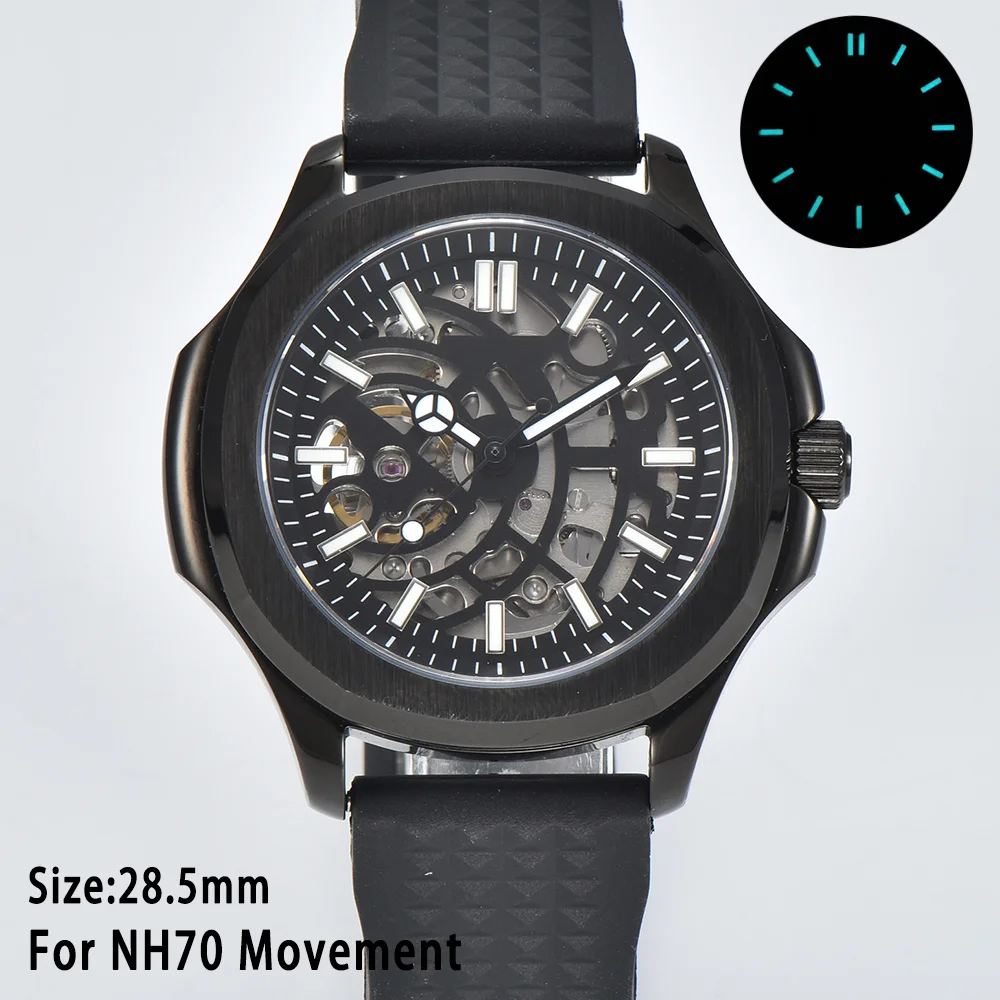 Hollow Skeleton Dial with C3 Green Luminous Accents, 28.5mm, Black & Blue Design