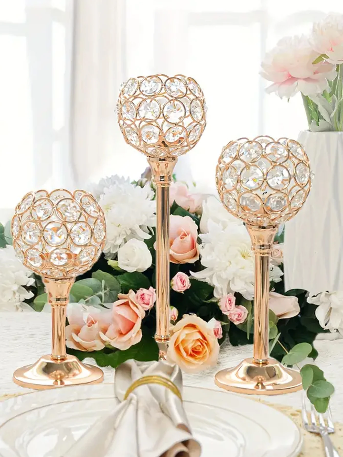 Crystal Candle Holder Golden Candlestick Decorative Tealight 1/3pcs For Wedding/Party/Table Centerpiece Decor