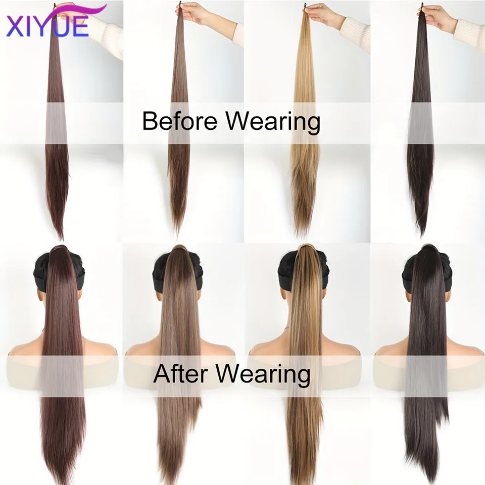 XIYUE  32 inch women's synthetic long straight ponytail versatile wig