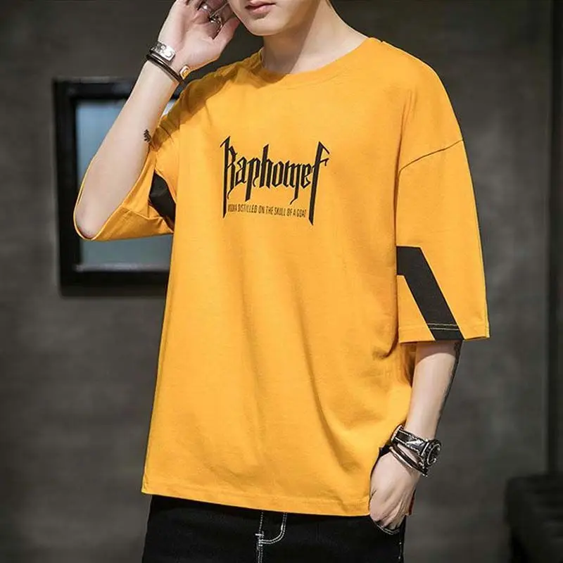 

Men's Plus Size Loose Trend T Shirts Summer New Short Sleeve O-neck Solid Printing Letter Youth Tops Casual Fashion Men Clothing