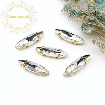 Sew On Rhinestones Sewing Rhinestones Glass Rhinestones Crystal Rhinestones Rhinestone Crystals Rhinestones Beads Rhinestone Accessories Rhinestone Claw Non Hot Fix Rhinestones Non Hotfix Rhinestones 4x15mm 24Color Horse Eye Crystal Glass Sew-on Rhinestones Gold Bottom With Claws For Garment Jewelry Wedding Dress Shoe Bag Diy