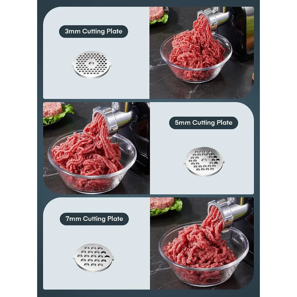 Electric Meat Grinder, Aiheal Stainless Steel Sausage Stuffer Maker with 2 Blades & 3 Plates,3 Sausage Stuffer Tubes & Kubbe Kit 3