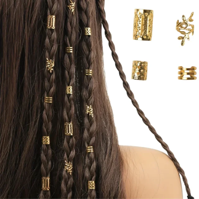 40PCS/Set Women's Elegant Hollow Hair Rings Set with Various Patterns DIY Hair Accessories for Girls Loc Hair Jewelry for Braids