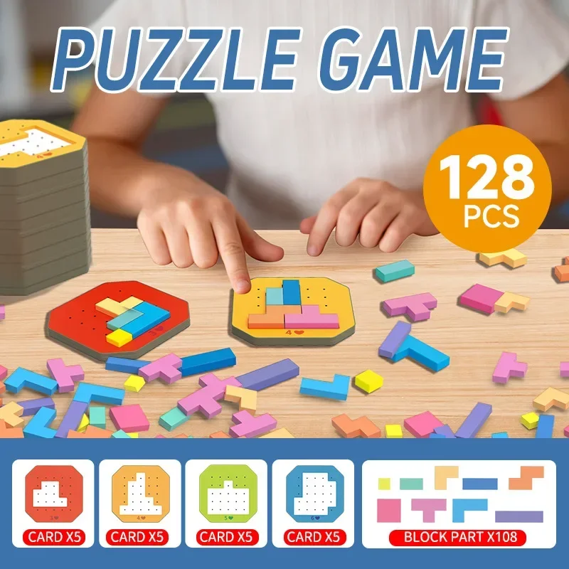 3D Creative Desktop Wooden Puzzle Game Kids Tangram Math Toys Building Blocks Board Color Shape Game Early Educational Toys 4