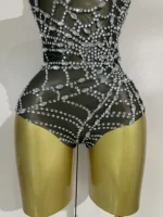 STOCK New Sparkly Diamond Sexy Mesh Stretch Bodysuits Women Evening Nightclub Bar Party Show Gogo Dancer Clothing Stage Costume - Image 6