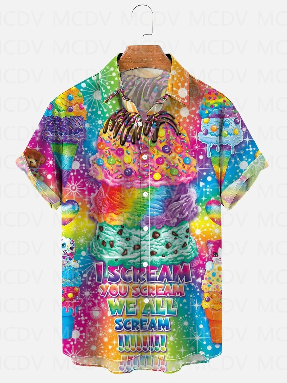 Ice Cream Day Pride Rainbow Ice Cream Melts Aloha Tie Dye Hippie Peace And Love Graphic Men's Vacation Beach Hawaiian Shirts