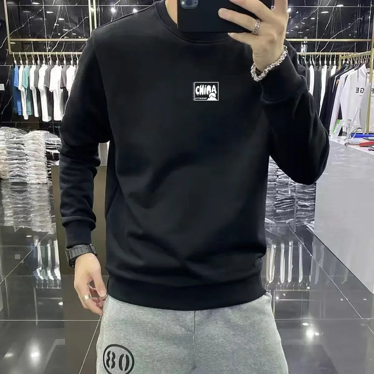 thumbnail image 1 of Ropa para hombre, sudaderas sencillas de cuello redondo y cuello redondo para hombre, sudadera con gráfico, jersey sin capucha, una pieza, moda Harajuku, otoño, 1 of 5