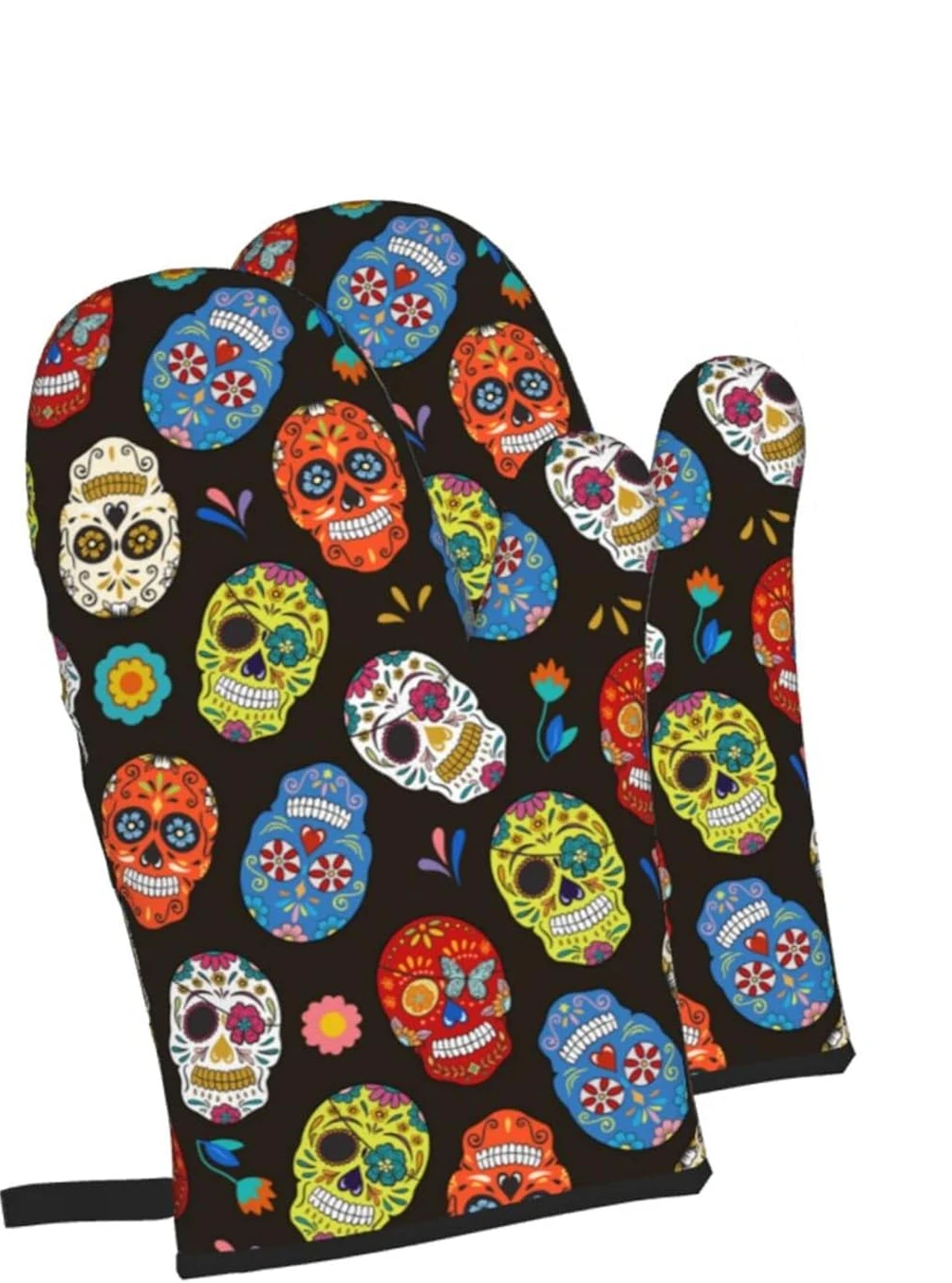 

Sugar Skull Oven Mitts and Pot Holders Sets for Gift Set of 2 Kitchen Heat Resistant Waterproof Durable for BBQ Cooking Baking