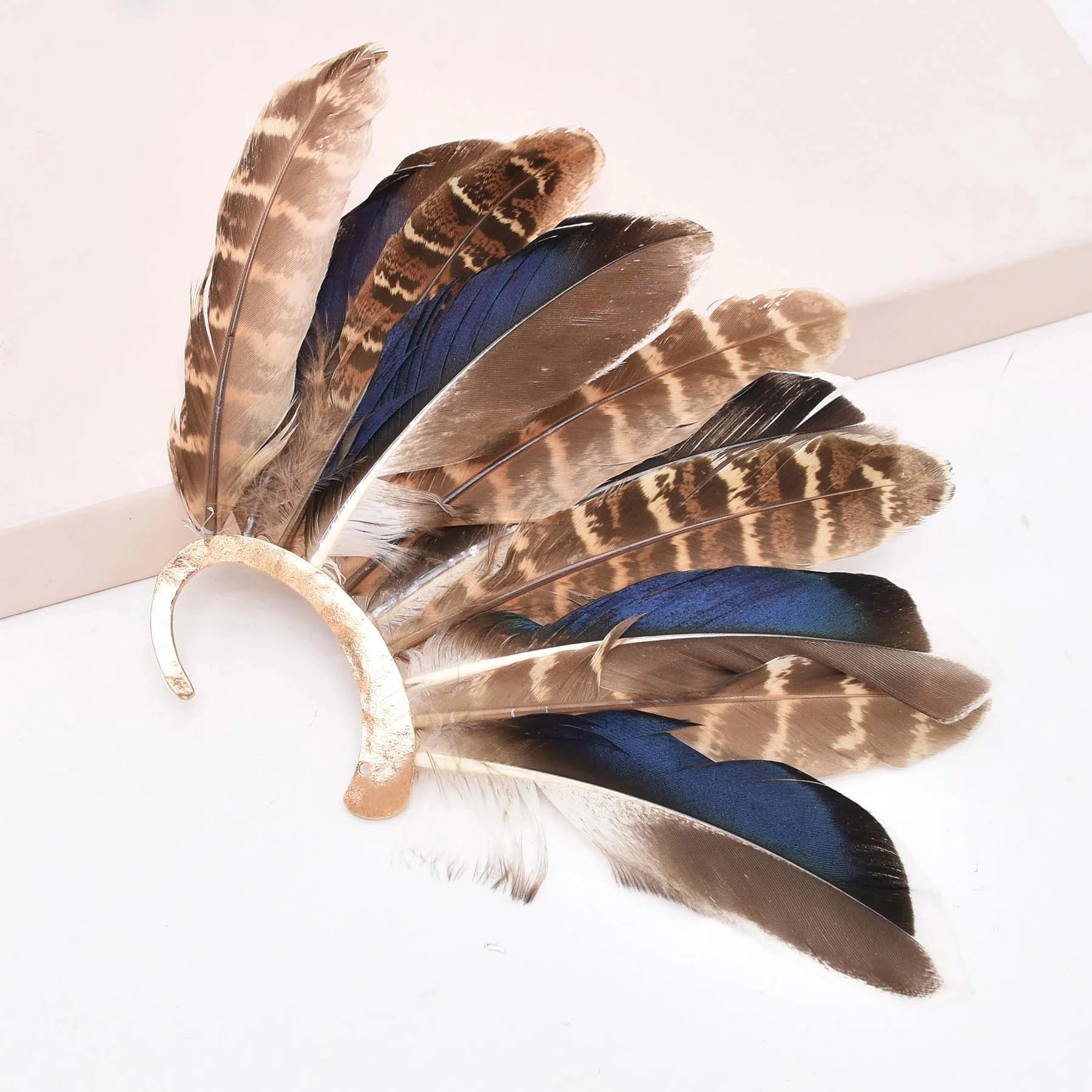 1PCS Afcian gypsy left large exaggerate nature colorful feather ear clip for women or men dance party travel jewelry accessories earrings