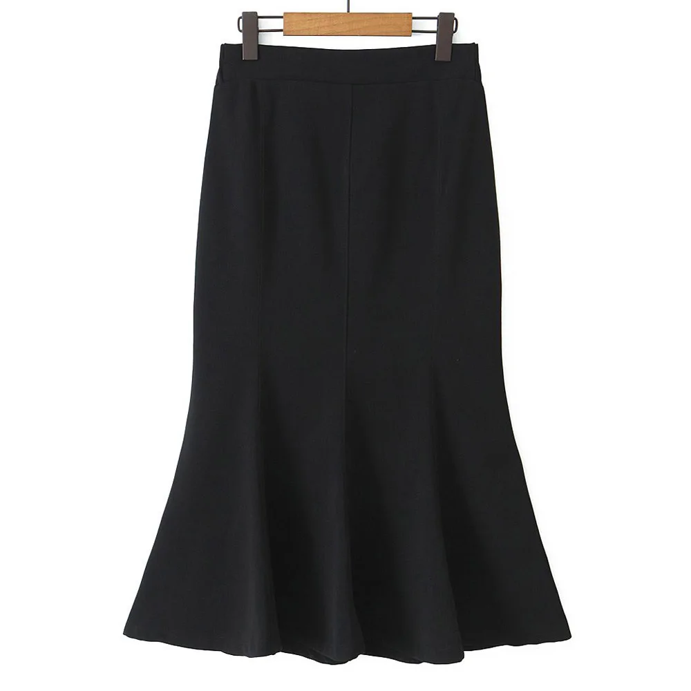 Autumn Good Quality Womens Plus Size Casual Clothing Winter OL Stylish Elastic High Waist Black Mermaid Long Skirt
