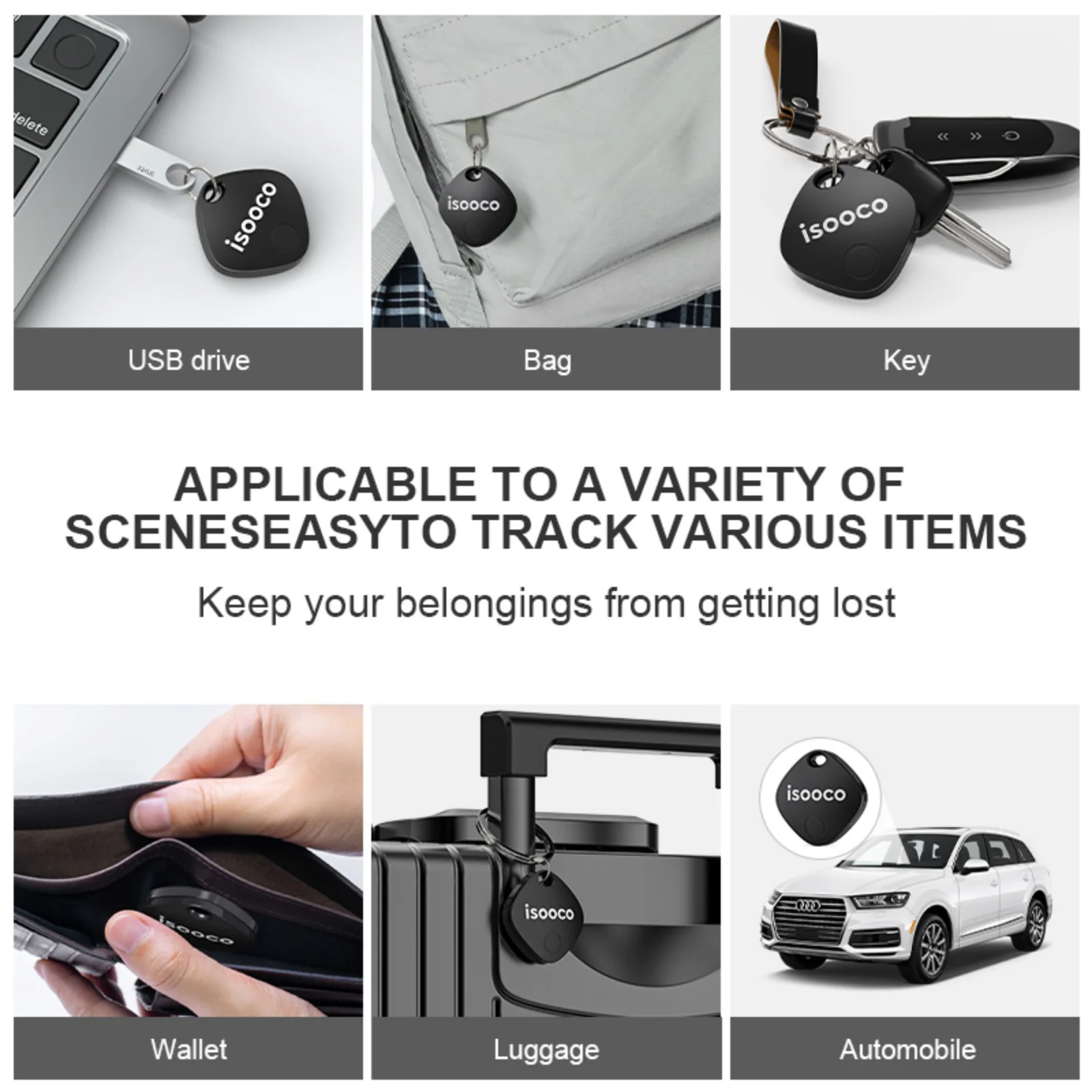 isooco Mini Tracker Bluetooth Locator Keychain Smart tag Item Finder Anti-lost Device Replaceable Battery Use with Find My