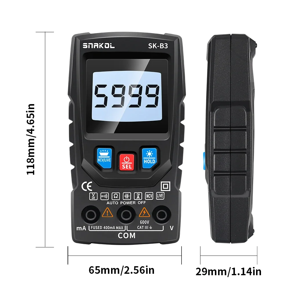 Smart Multimeter Professional Digital AC/DC Voltage Tester Continuity Ohm NCV Ammeter Detector Tool Snakol SK-B3