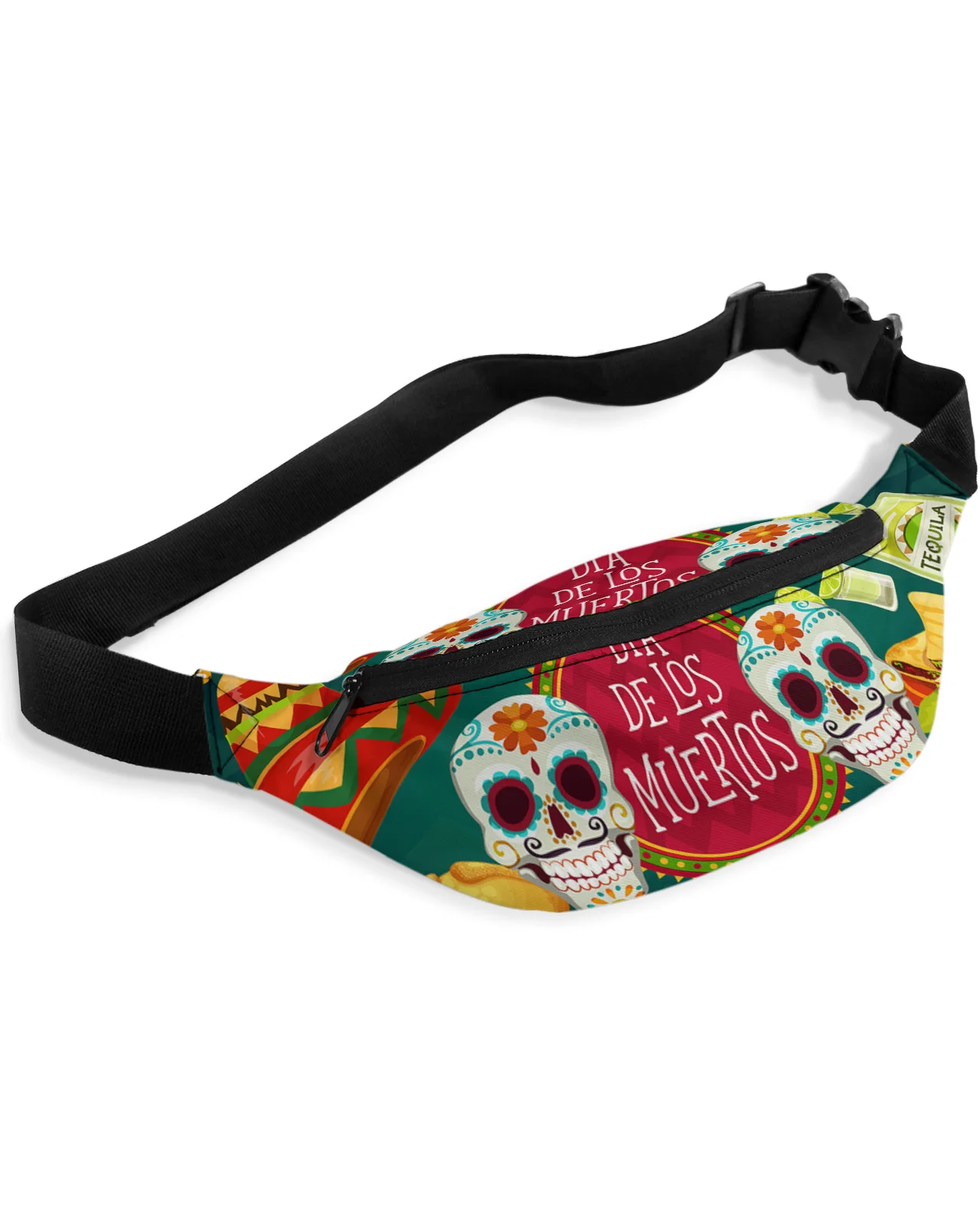 

Mexican Festival Food Skull Straw Hat Cactus Waist Bag Women Men Belt Bags Large Capacity Waist Pack Unisex Crossbody Chest Bag