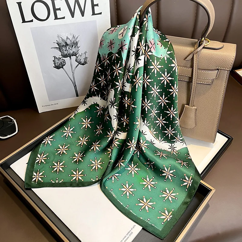 

100% Real Silk Women Scarf 2023 Square Scarves Neck Hairband Summer New Lady Foulard Shawls and Wraps Fashion Printed Bandana