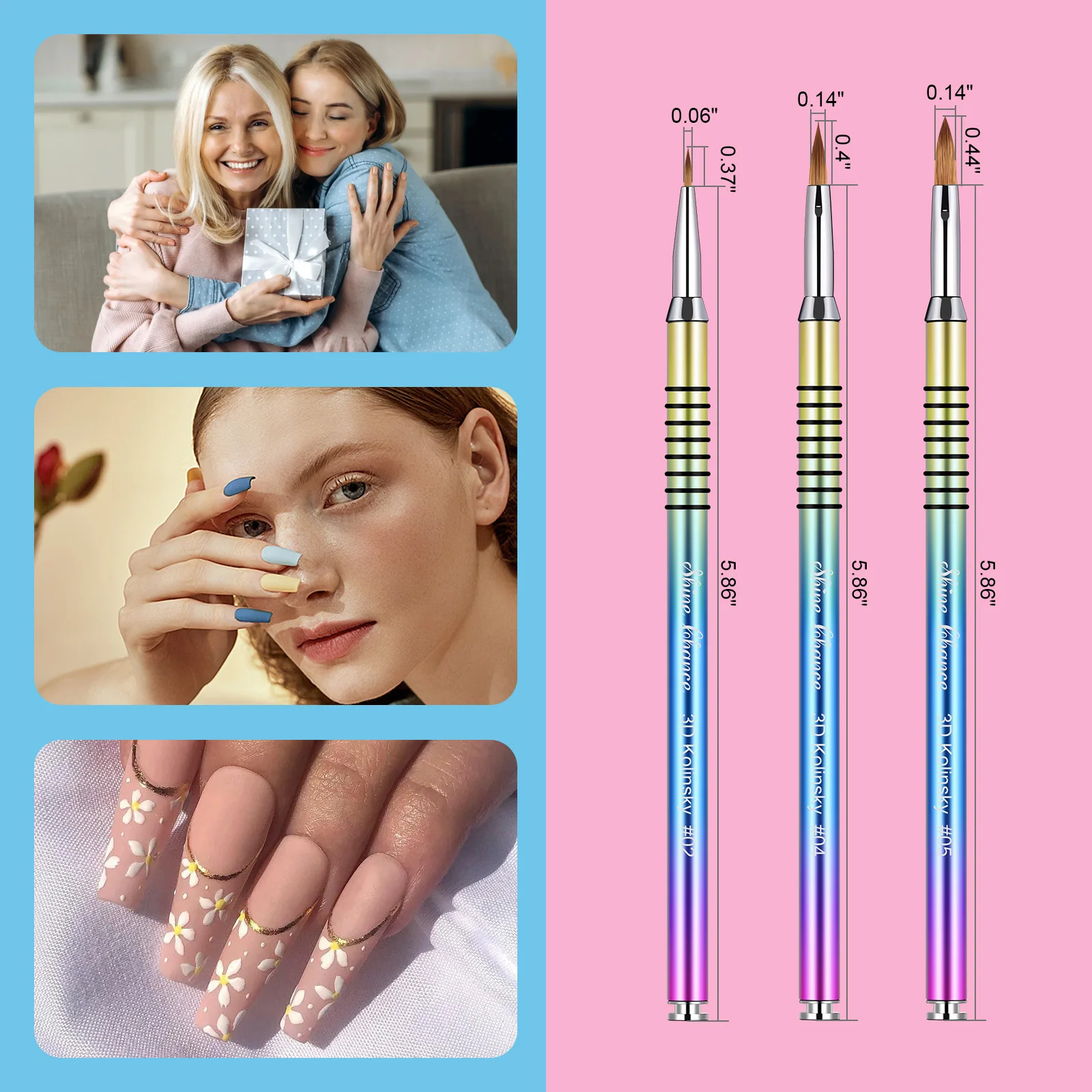 3pcs Kolinsky Acrylic Nail Brush Good Quality Nail Art Mink Brush Wood Handle Gel Builder Manicure Brush Drawing Tools 6