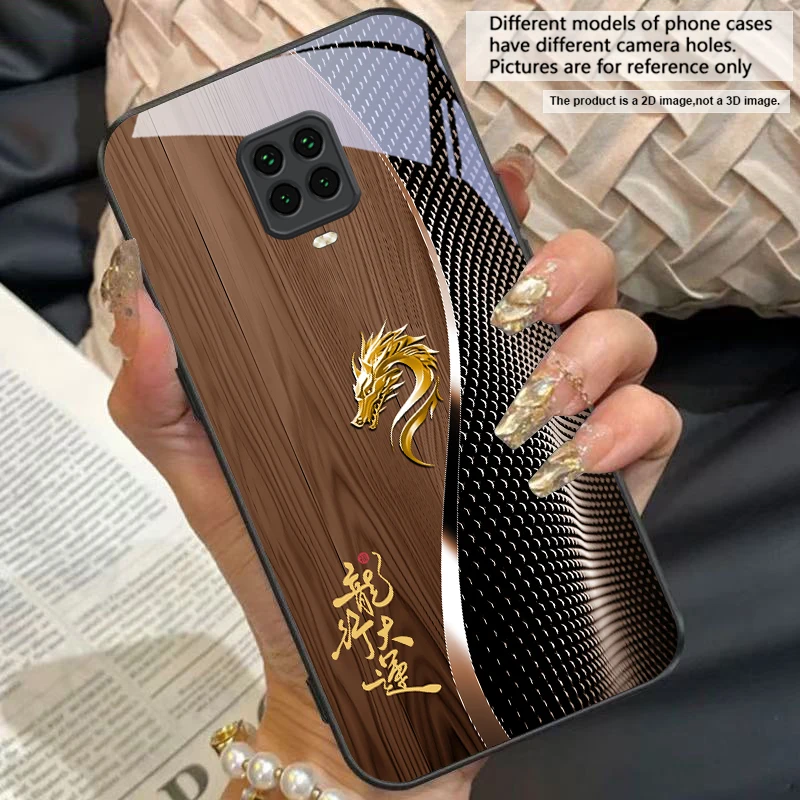 Elegant Black Tempered Glass Phone Case with Traditional Dragon Totem Design