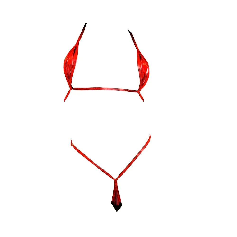 Women PU Patent Leather Bikini Bra G-string Top Underwear Shiny Lingerie Thongs Lady Backless Erotic Swimwear Underwear